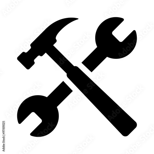 Hammer and wrench repair tools flat icon for apps