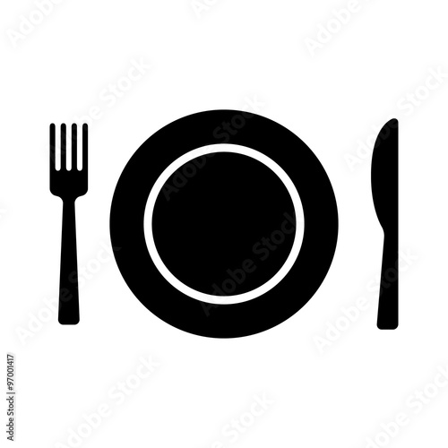 Dining flat icon with plate, fork and knife for apps and websites