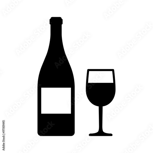 Wine bottle and glass flat art icon for apps and websites