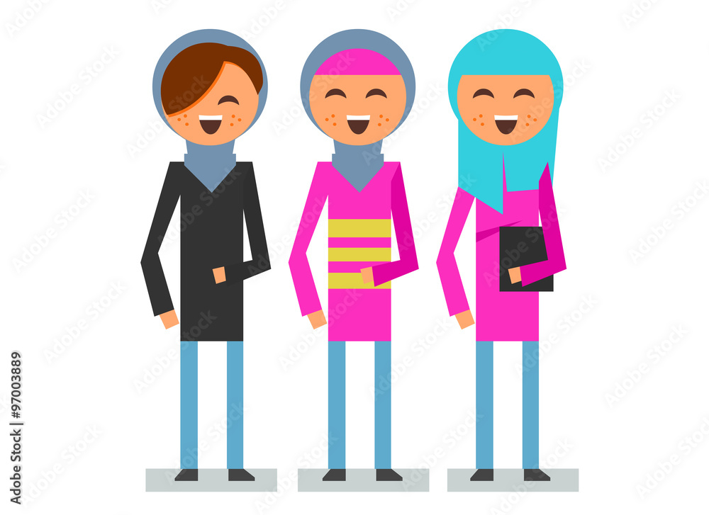 Three Muslim girls with hijab and they look smart. vector illustration