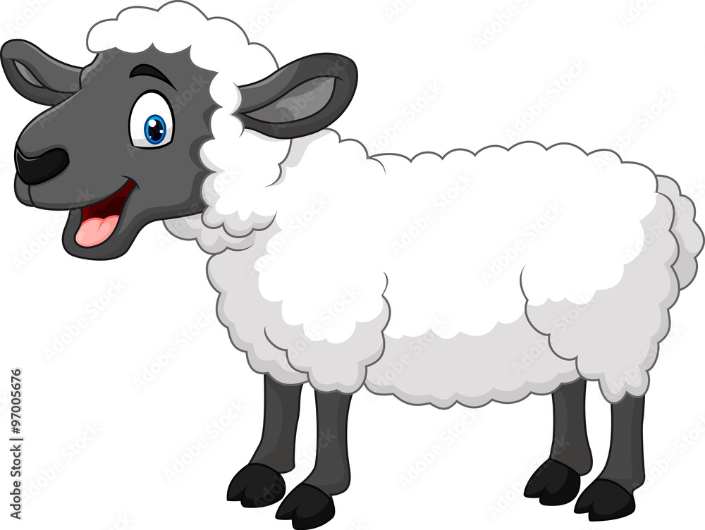 Obraz premium Kreskówka szczęśliwy owiec pozowanie na białym tle