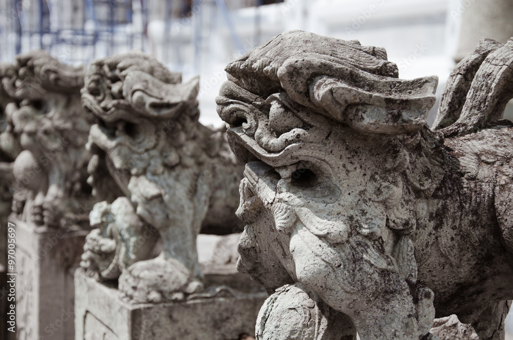 Chinese Lion Stone Statue Is The Doorgaurd of Sacred Place. Chinese Lion Stone Statue Is The Doorgaurd of Sacred Place.