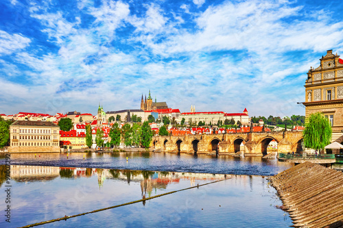 View of Prague Castle and Charles Bridge-famous historic bridge