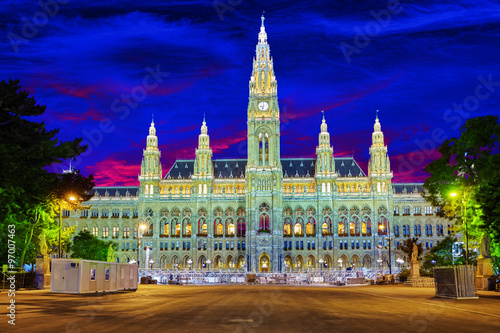 Photography Vienna's Town Hall (Rathaus) at nightime.Vienna. Austria.