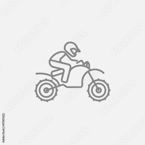 Man riding motocross bike line icon.