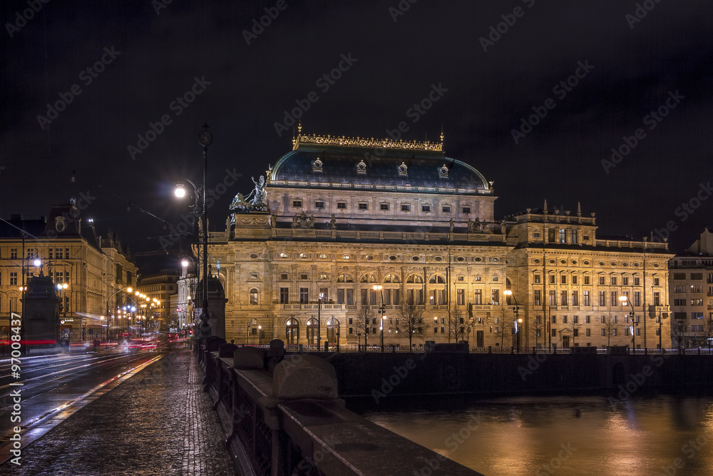 Prague National Theatre at night