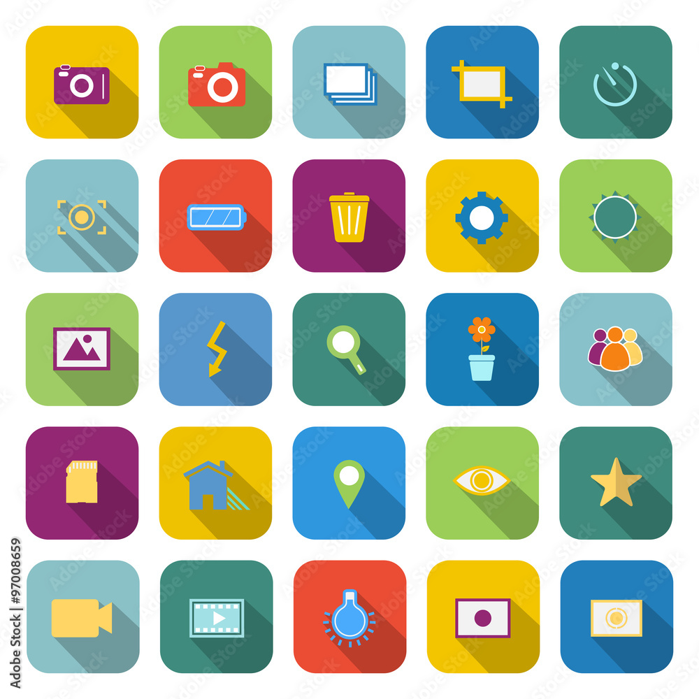 Photography color icons with long shadow Photography color icons with long shadow