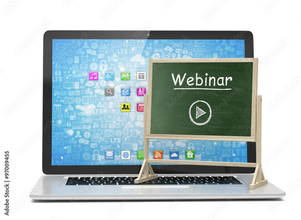 Laptop with chalkboard, webinar, online education concept Laptop with chalkboard, webinar, online education concept