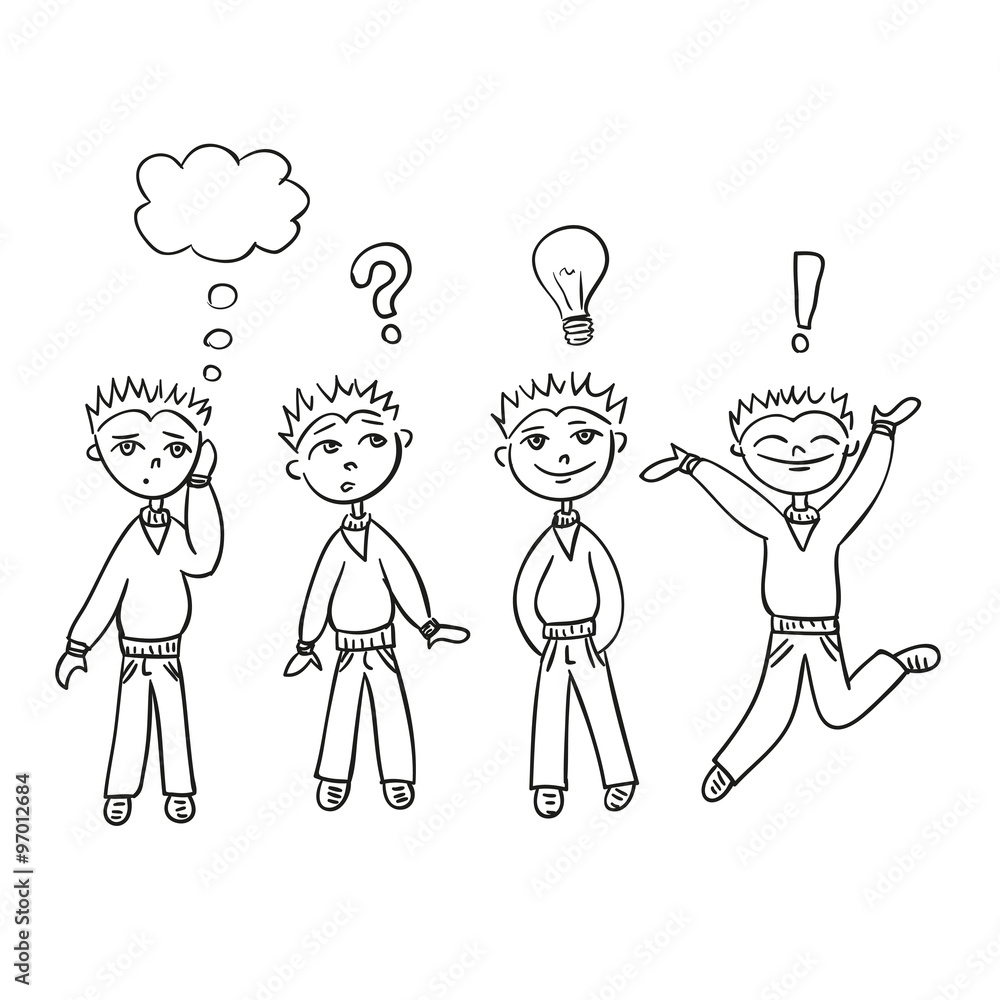 Little boy in sketch style vector set. Children's thoughts, questions and ideas - hand drawn kid collection Little boy in sketch style vector set. Children's thoughts, questions and ideas - hand drawn kid collection