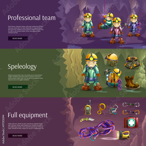 Speleology interactive 3d banners set