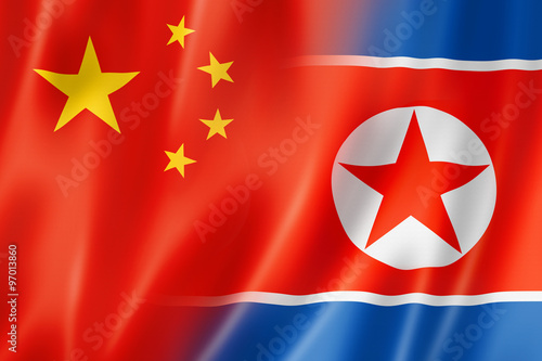Photography China and north korea flag