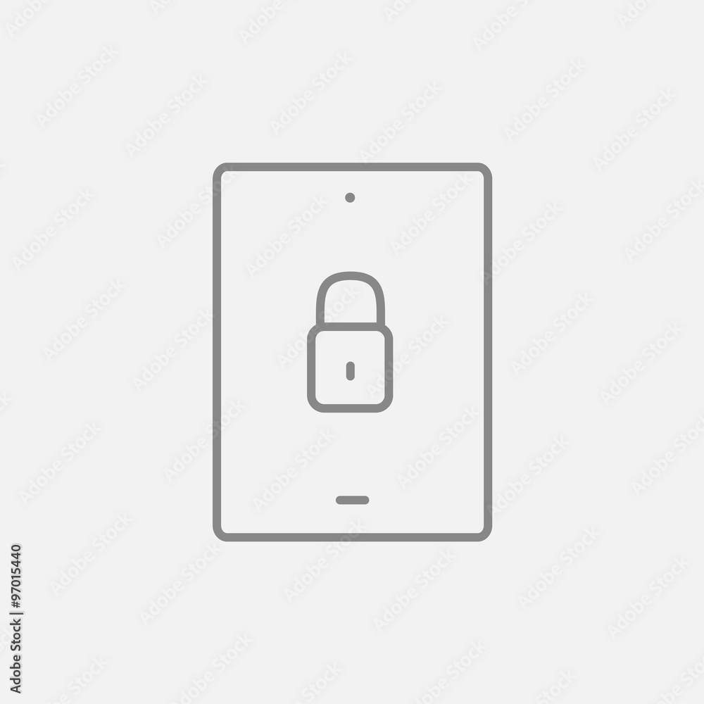 Digital tablet security line icon.