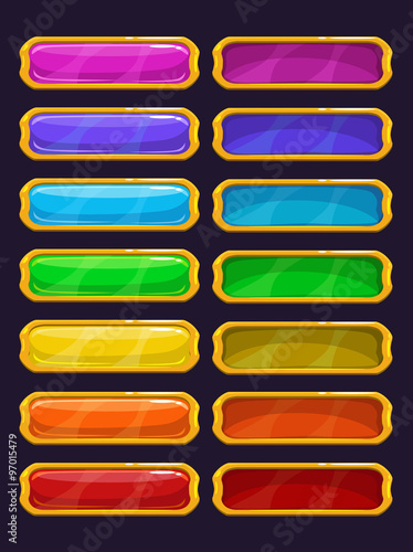 Cartoon colorful buttons with golden rim