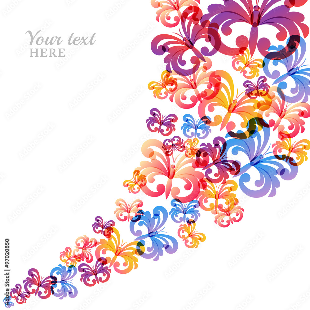 Vector colorful background with flying butterflies.