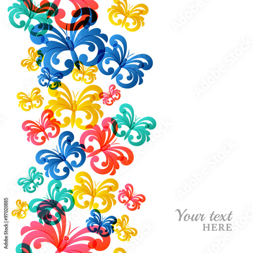 Vector vertical seamless background with flying butterflies.