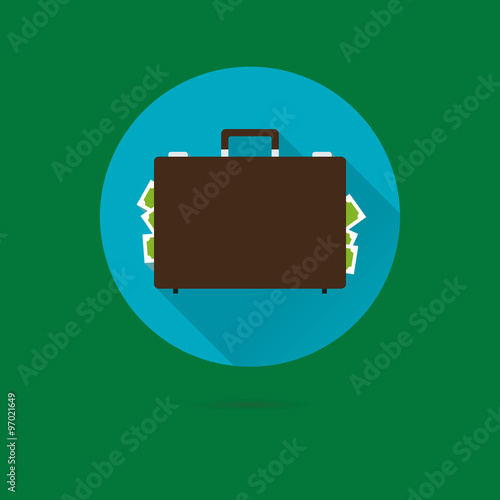black money briefcase flat design vector icon