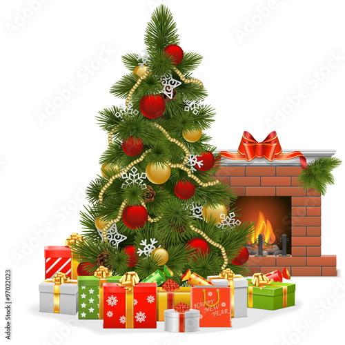 Vector Christmas Tree with Fireplace