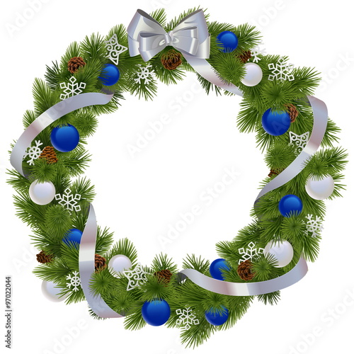 Vector Christmas Wreath with Blue Decorations