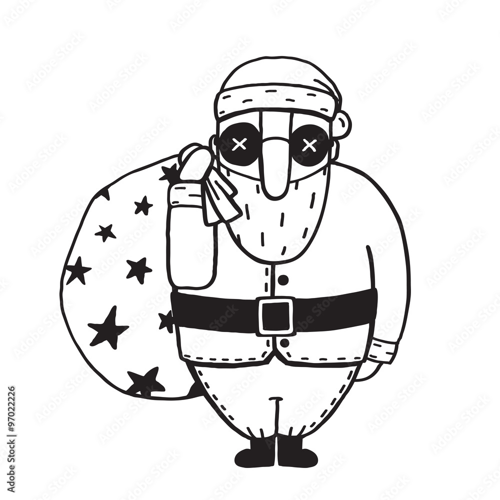 Santa Claus in Glasses Outline Flat Cartoon Illustration Santa Claus in Glasses Outline Flat Cartoon Illustration