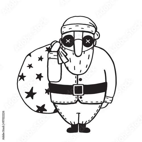 Santa Claus in Glasses Outline Flat Cartoon Illustration