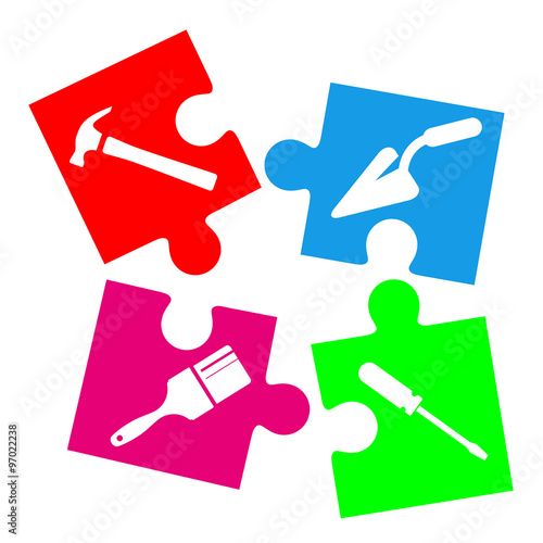 Icono plano herramienta en puzzle varios colores #1