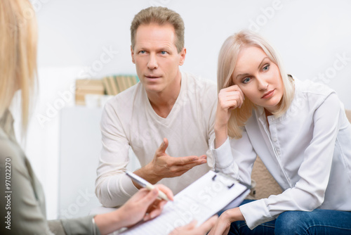 Adult couple during psychological therapy session 