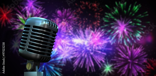 Composite image of digitally generated retro chrome microphone