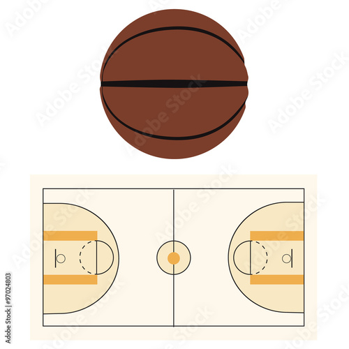 Basketball court and ball