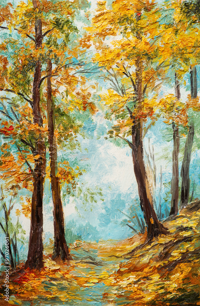 Obraz premium Oil painting landscape - colorful autumn forest