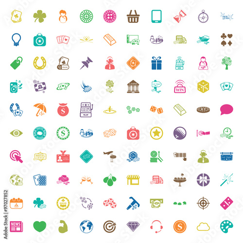 gambling 100 icons universal set for web and mobile flat