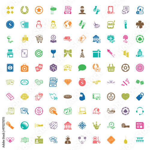 casino 100 icons universal set for web and mobile flat