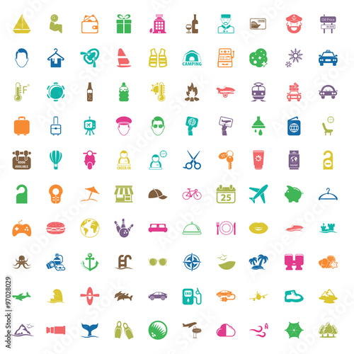 travel 100 icons set for web