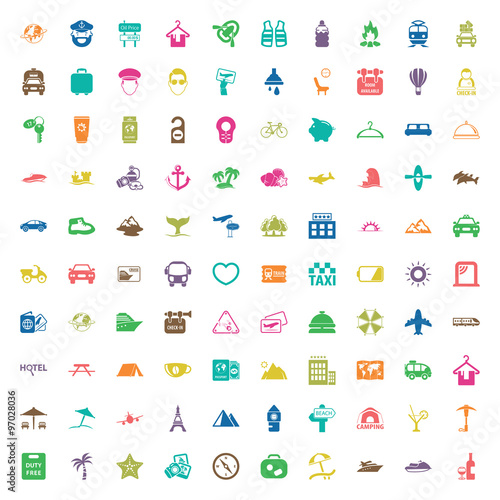 vacation 100 icons set for web
