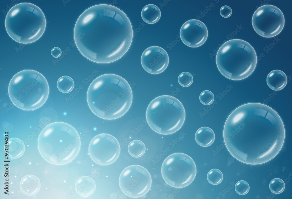 Transparent Multicolored Soap Bubbles background. Vector illustration