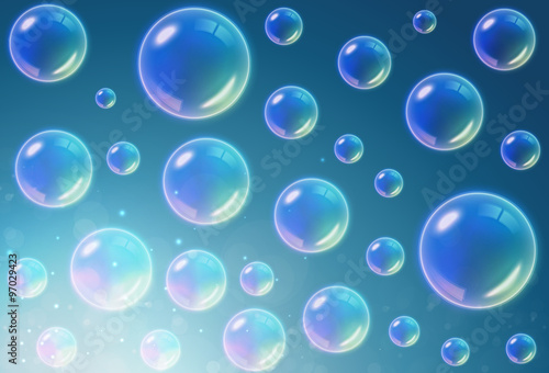 Transparent Multicolored Soap Bubbles background. Vector illustration © sayid