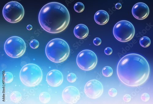 Transparent Multicolored Soap Bubbles background. Vector illustration