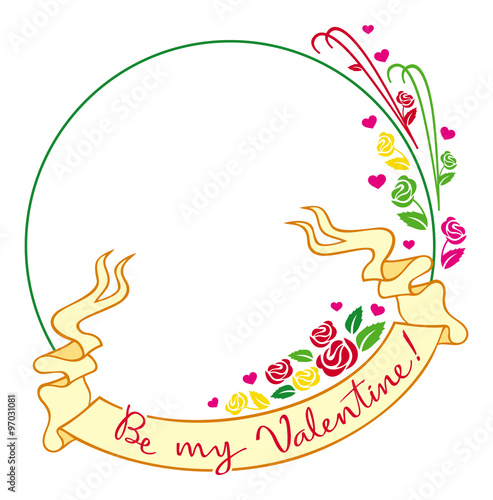 Colorful Valentine round frame with original drawing artistic text