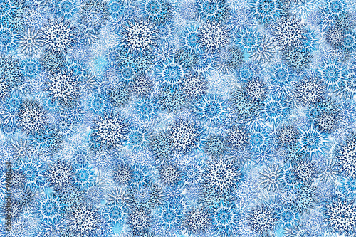 Wallpaper Mural Blue winter Christmas background with lots of snowflakes Torontodigital.ca