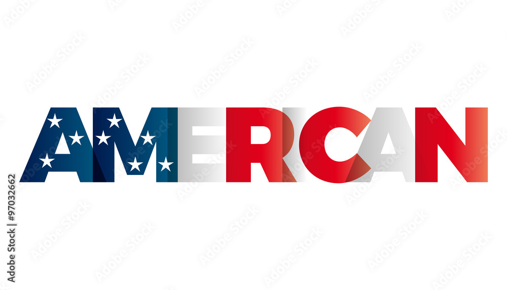 The word American. Vector banner with the text colored rainbow. The word American. Vector banner with the text colored rainbow.