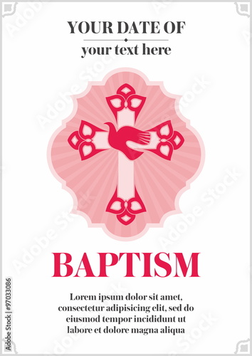 Postcard Christian baptism. Invitation, congratulation, certificate.