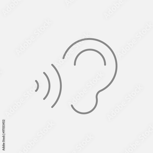 Ear and sound waves line icon.