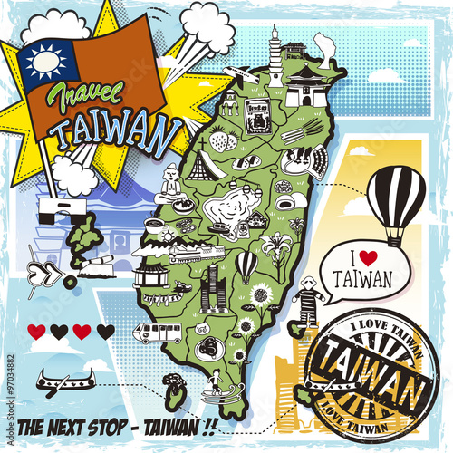 Taiwan travel map in comic style