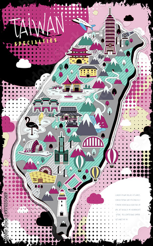 colorful Taiwan travel map