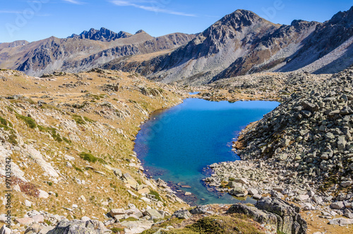 View of the lakes in the Lake Pessons, Andorra