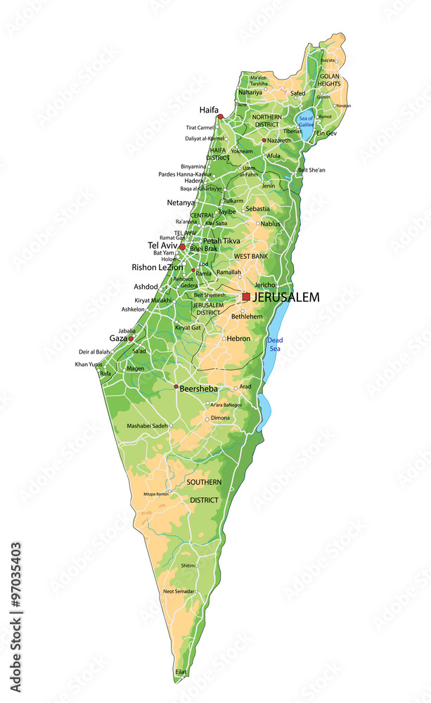 High Detailed Israel Physical Map With Labeling Stock Vector Adobe Stock 1000 F 97035403 MnVVn5vC6QJlN2SXPgKMp4oDZRez5OZI