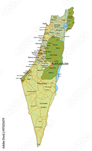 Highly detailed editable political map with separated layers. Israel.