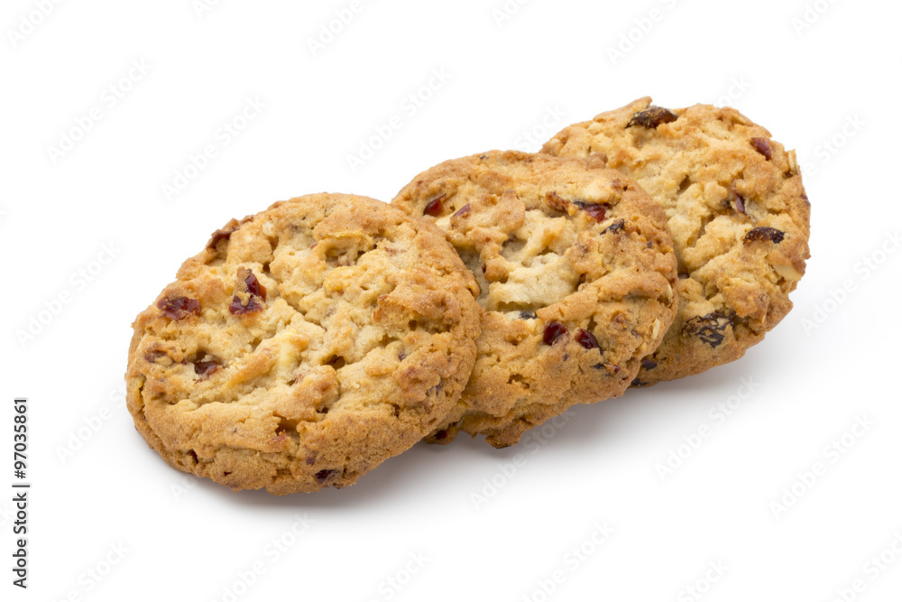 Oatmeal cookies with cranberries on a white background. Oatmeal cookies with cranberries on a white background.