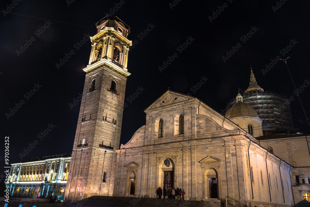 Night view of the Turin Cathedral, Italy