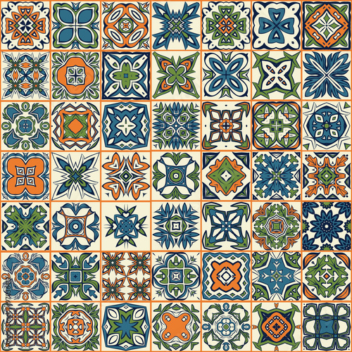 Seamless patchwork pattern, tiles, ornaments