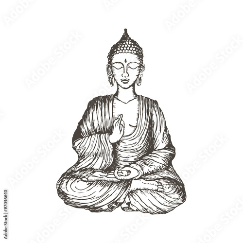 Hand drawn vector illustration of Sitting Buddha.